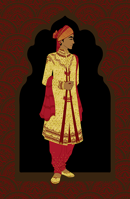 The Groom<br/>Digital illustration showcasing Indian wedding attire
